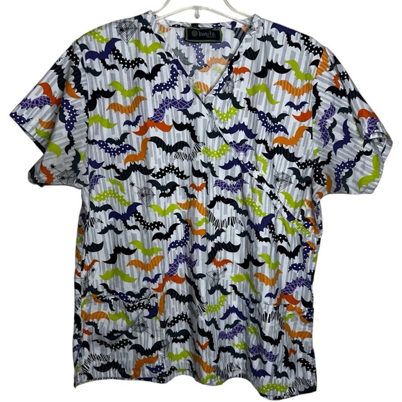 Bonita Scrubs Mock Wrap Halloween Bats Scrub Top Size XL - Picture 1 of 7